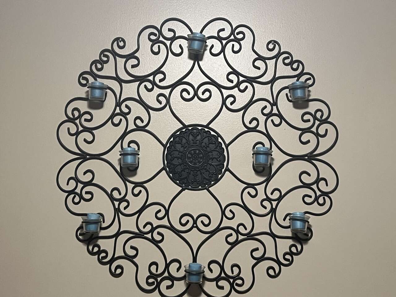 Gorgeous 3 piece metal wall hanging and table piece with holiday candles