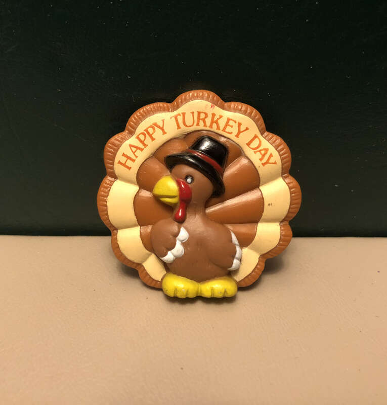 Vintage Happy Turkey Day Thanksgiving Lapel Brooch Pin by Russ