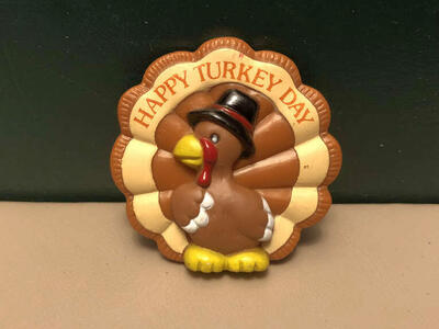 Vintage Happy Turkey Day Thanksgiving Lapel Brooch Pin by Russ