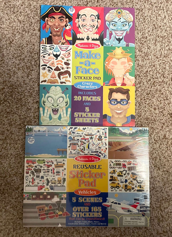 Melissa and Doug Reusable Sticker Pads, Crazy Characters Faces and Vehicles, NEW