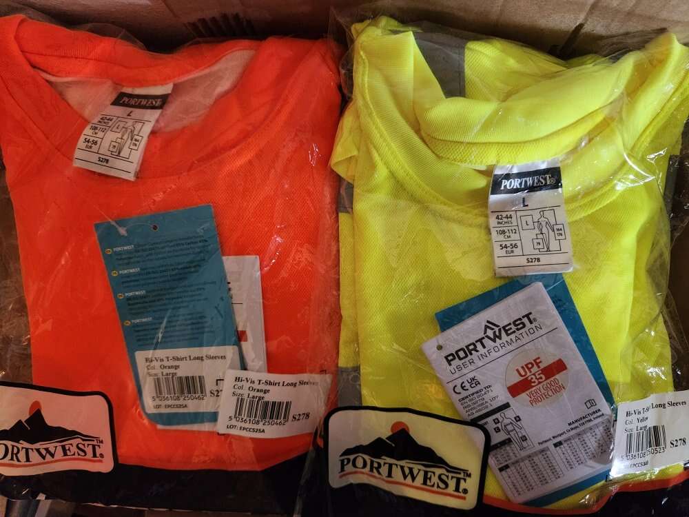 Port West hi-viz long sleeve shirts, large
