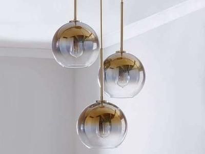 Wesl Elm Sculptural Glass 3 Light Globe Chandelier Metallic Ombre