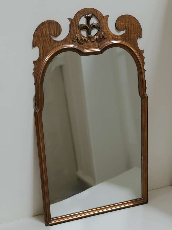 Chippendale Style Solid Mahogany Mirror With Art Deco Floral Motif