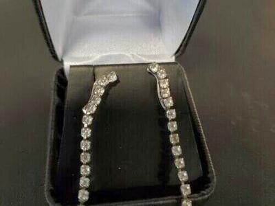 Women's Earrings Long Tassel Dangle Drop Silver Round Stud CZ Crystals Classy Formal