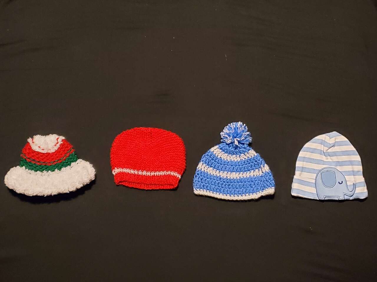 1 Gerber Elephant Beanie Hat 3-6 months and 3 Preemie Handmade Crocheted hats