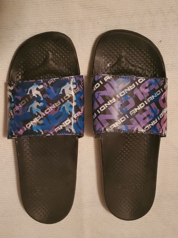 AND1 Crossover Sport Lenticular Men's Slides Slippers Size 12 Black Sandals