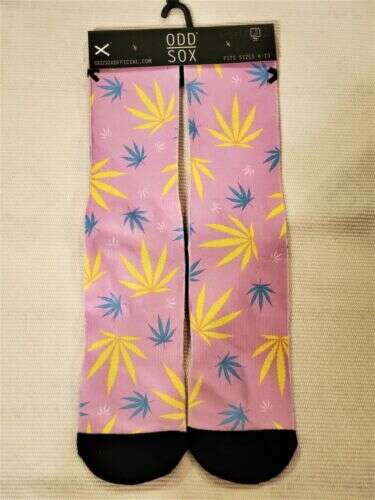 Odd Sox Men Dress Crew Socks Size 6-13 Pink Marijuana Weed Leaf Print