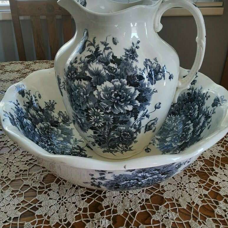 Antique S.F.&Co. England Floral Bowl and Pitcher