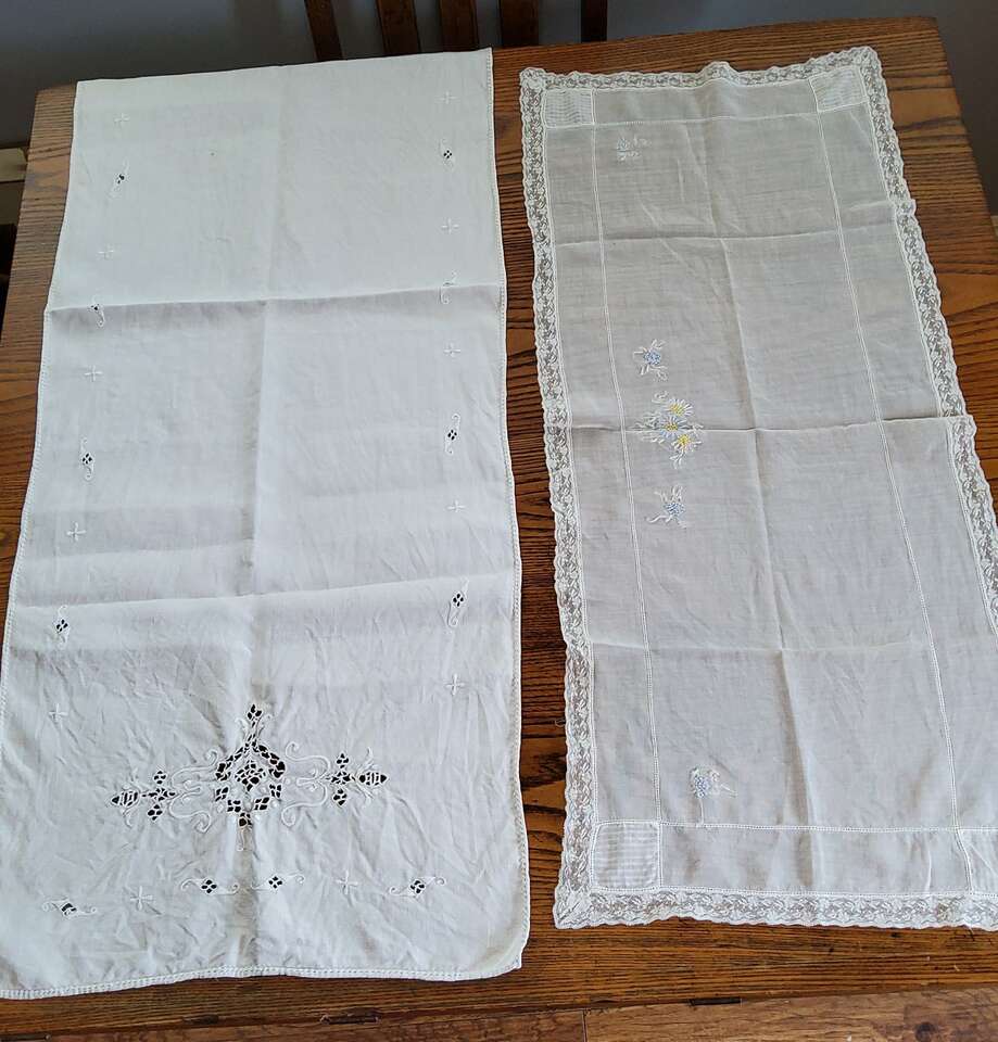 2 Vintage Table Runners. Embroidered, Cut Work.