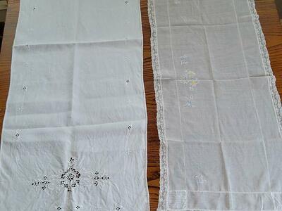 2 Vintage Table Runners. Embroidered, Cut Work.