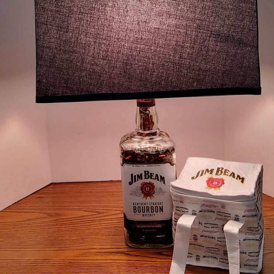 Jim Beam 1.75 Liter Bottle Lamp With Blue Shade