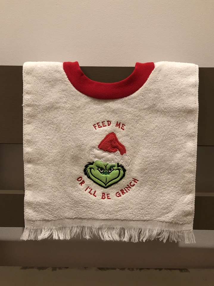 Christmas Grinch Appliqué/Embroidered Bib