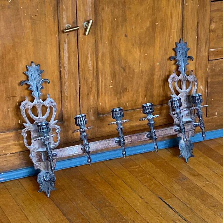 Heavy cast iron large six candles wall sconce