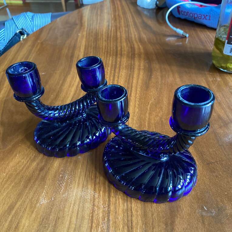 2 VTG. Imperial Glass Cobalt Blue Candle Holder
