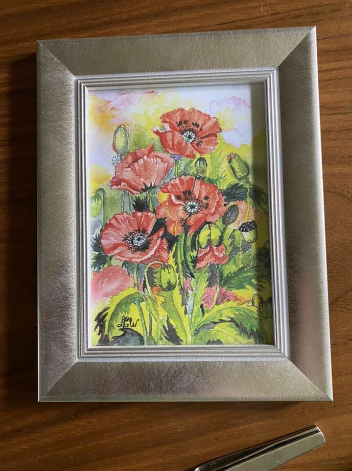 Poppies, Watercolors Painting on Paper Signed 5x7