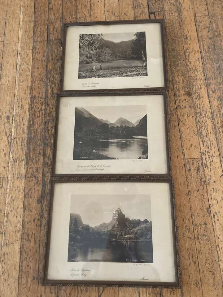RARE Set of Three Vintage Prints  L. Gauthier , Papeete - Tahiti and Moorea