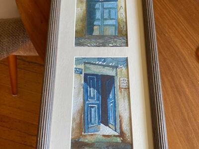 2 Double Frame Watercolor Painting Of Doors Signed