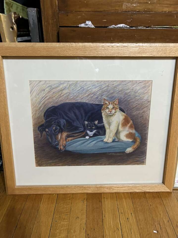 Utah Artist Pastel Painting Cats, Dog Framed