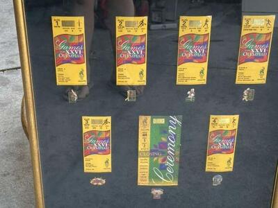 Atlanta 1996 Olympic Games Memorabilia Tickets Pins Set display case