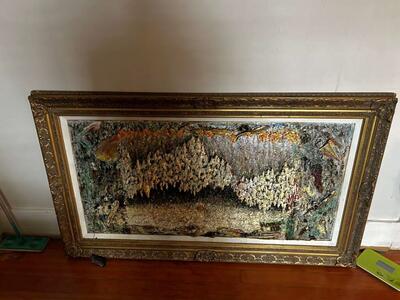 Huge Vintage Mix Media Abstracts 3D Oil Painting