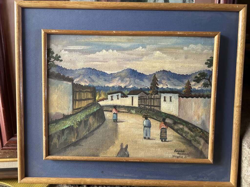 Vintage Original Oil On Board Painting Mexican Village from Mexico Vibrant Village Scene