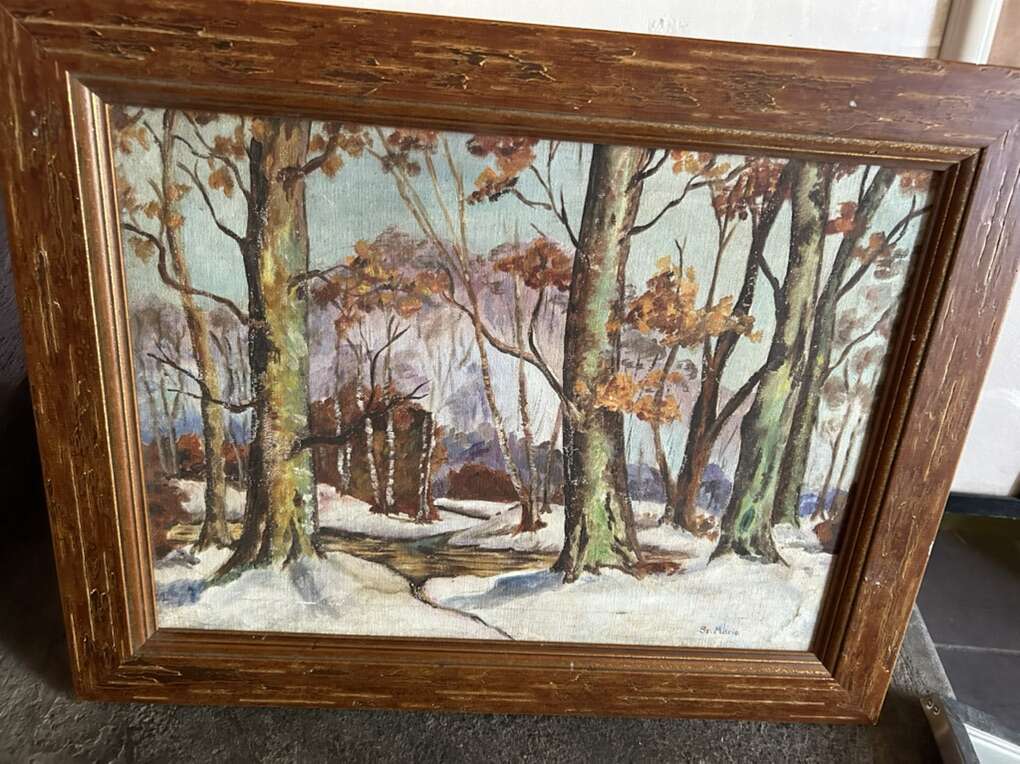 Original Oil on Canvas Framed Painting of Trees in the Woods by Sister Maria