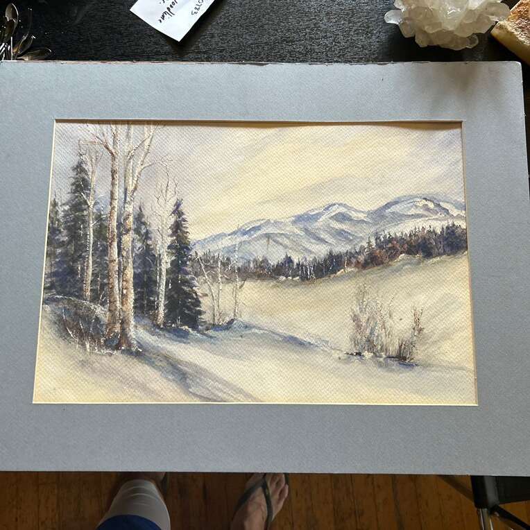 Beautiful Snow Scene Original Watercolor Painting