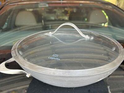 Calphalon 155 12 inches Non Stick Wok w Lid Flat Bottom Made in Toledo Ohio USA