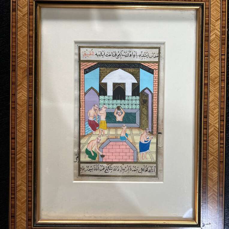 Antique Persian Miniature Diptych of Public Baths.