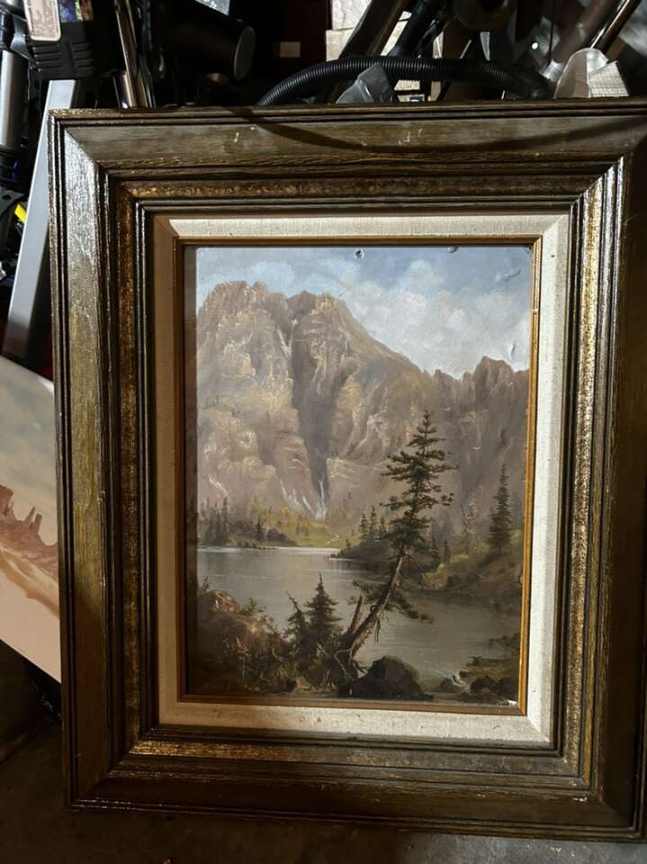 Beautiful antique oil on board landscape painting.