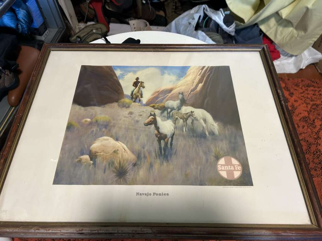 Santa Fe 1944 WESTERN Romanized Litho by TB Gallaher Navajo Ponies Framed