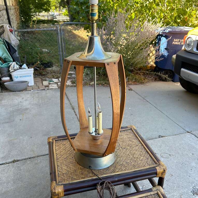 Mid Century Modern Teak And Chrome Table Lamp