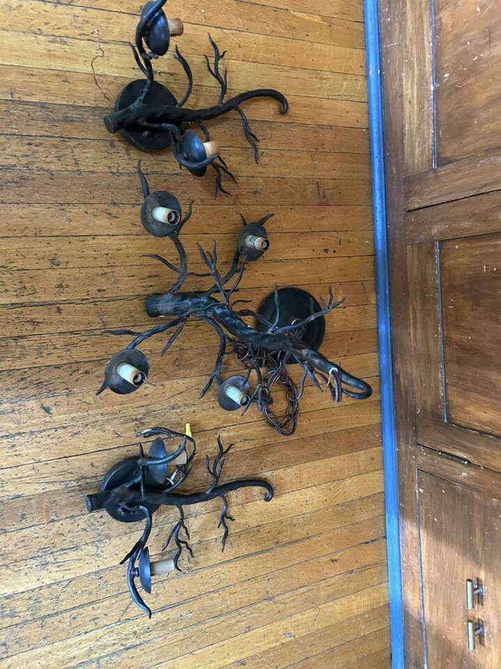 Treetop Black Wrought Iron Chandelier and two side Branch Tree Sconces