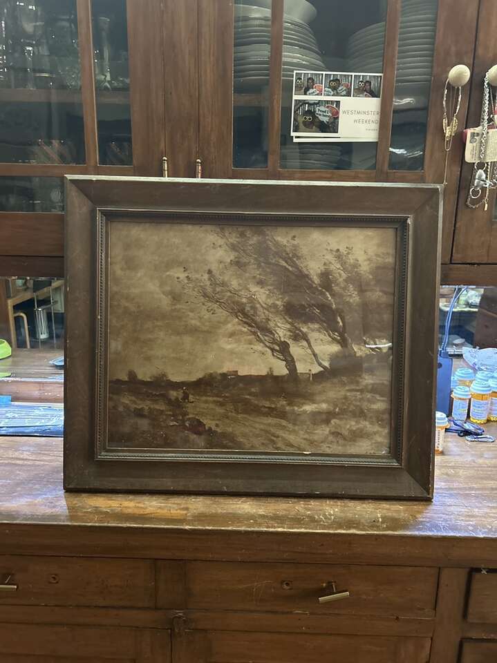 Antique print of Camille Corot (The Wind)