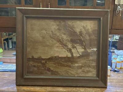 Antique print of Camille Corot (The Wind)