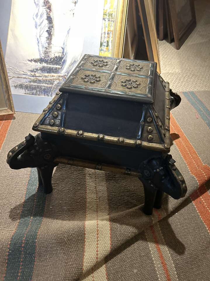 Vintage Elephants Handcarved/ Painted Wooden box.