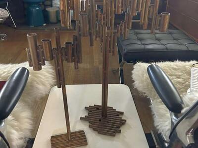 RARE Vintage Set of two Eclectic Brass Brutalist-style Candlestick Holders from Crate and Barrel