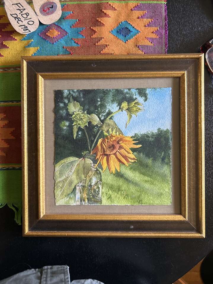 Beautiful Watercolor Of Sunflower Signed 12x12