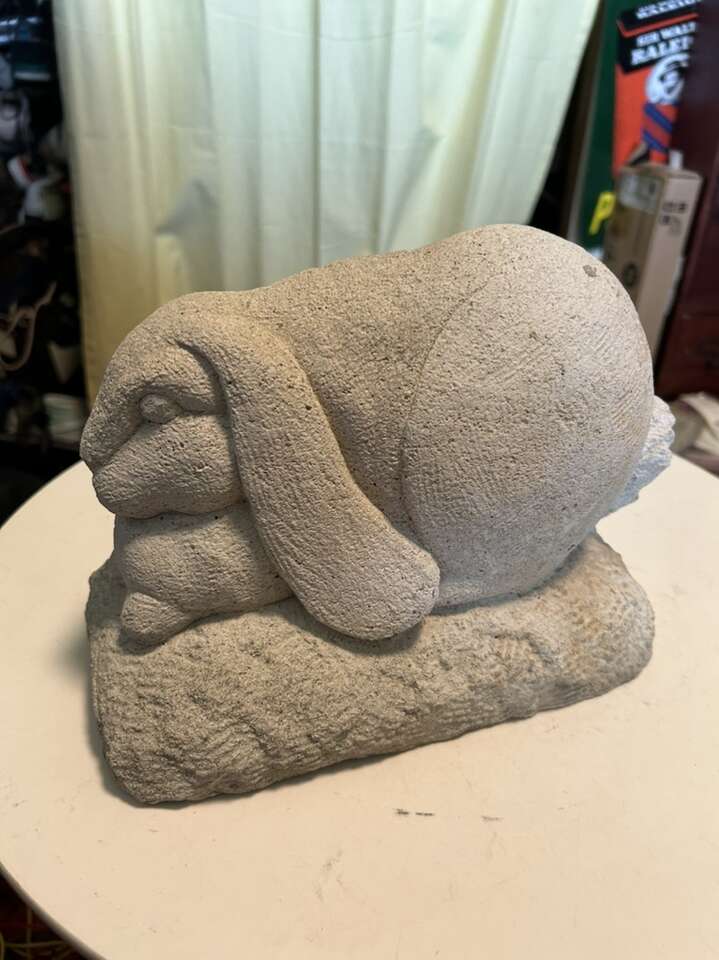 Carruth Studio Garden Bashful Bunny Cement Figure 1995 measures 10x8 inches Cement Cute