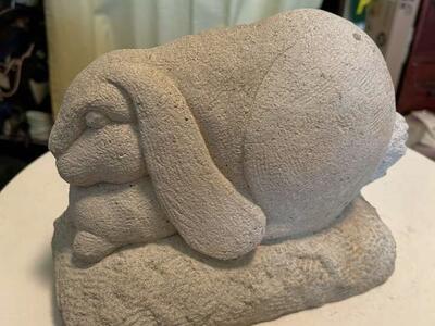 Carruth Studio Garden Bashful Bunny Cement Figure 1995 measures 10x8 inches Cement Cute