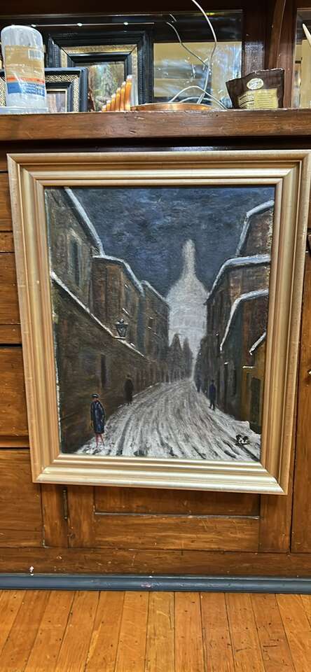 Antique WPA ERA Impressionist Urban Streer Scene.
