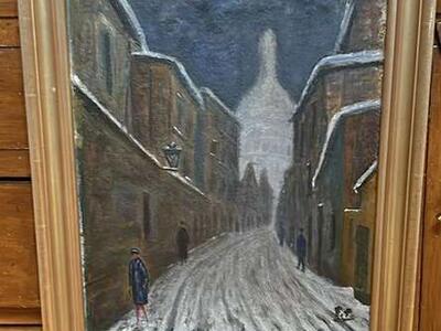 Antique WPA ERA Impressionist Urban Streer Scene.