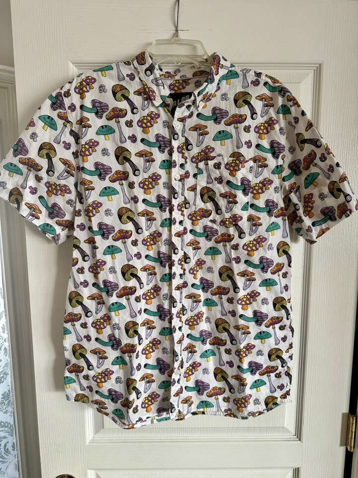 Mens XL A-Lab Shroomie Mushroom Woven Button Shirt
