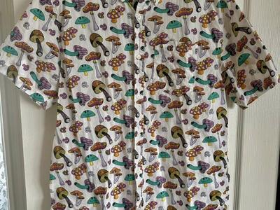Mens XL A-Lab Shroomie Mushroom Woven Button Shirt