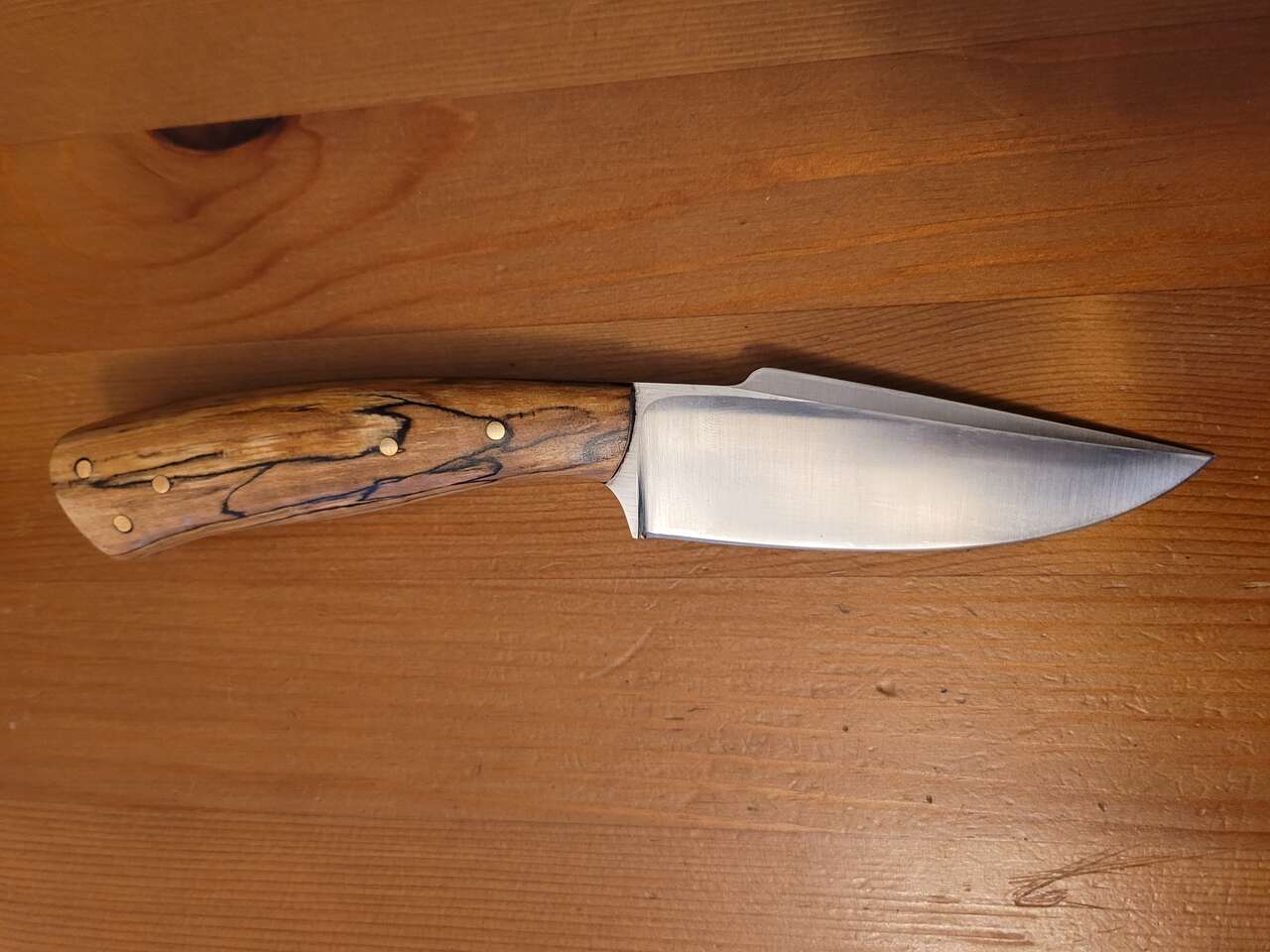 Custom GL Drew Hand Forged 4" Hunting Knife with Spalted Maple Handle Full Tapered Tang Carbon Steel and Leather Sheath