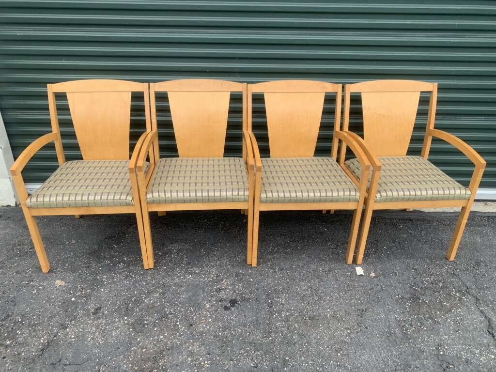 MANY WOOD FRAME GUEST CHAIRS