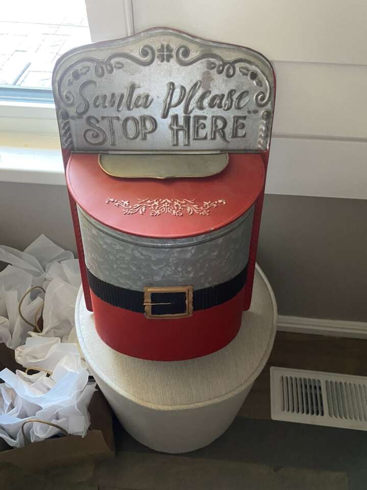 Santa Please Stop Here Tin Mailbox