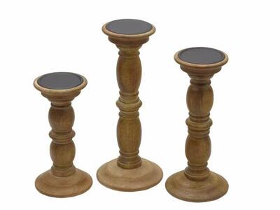 Elements Wood Candle Holder 3-pack 9in. 11in and 13in #37828