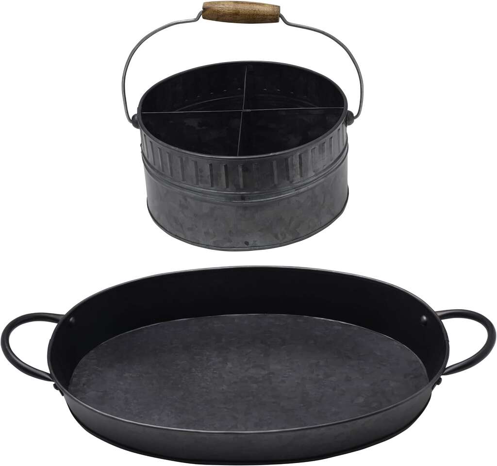 Mikasa Galvanized Caddy and Tray Serving Set, 2 Piece, Black #94930