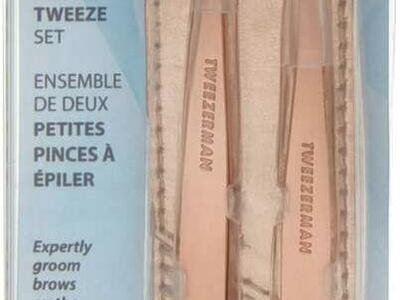 Tweezerman Rose Gold Petite Point and Slant Tweezer Set with Travel Case #93754